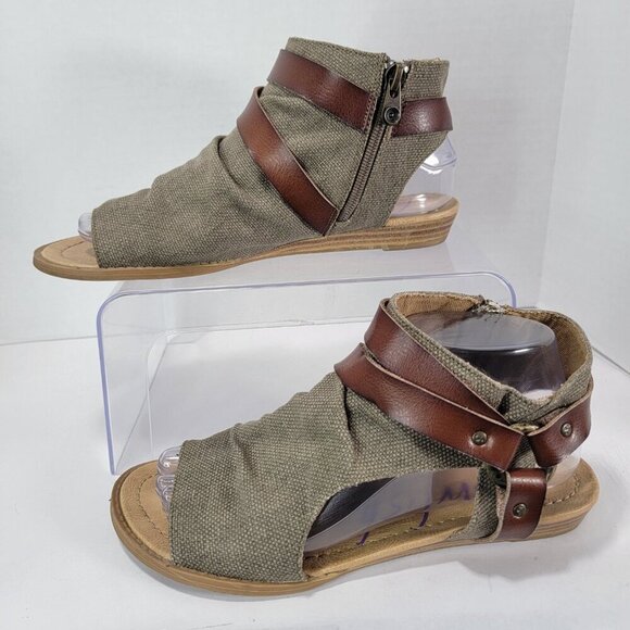 Blowfish Womens 8 Malibu Balla Canvas Micro Wedgepen Toe Gladiator Sandals - Picture 2 of 11